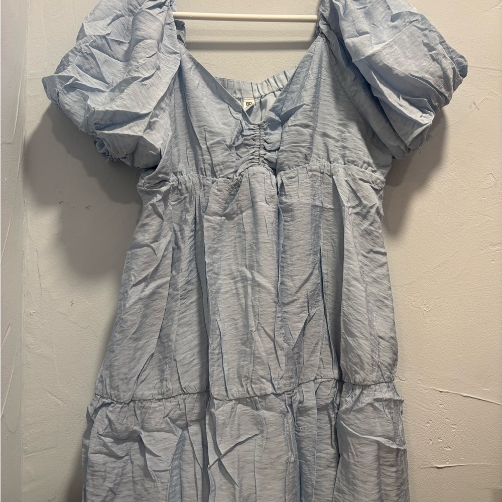 bp Light Blue Smocked Neck Blouse